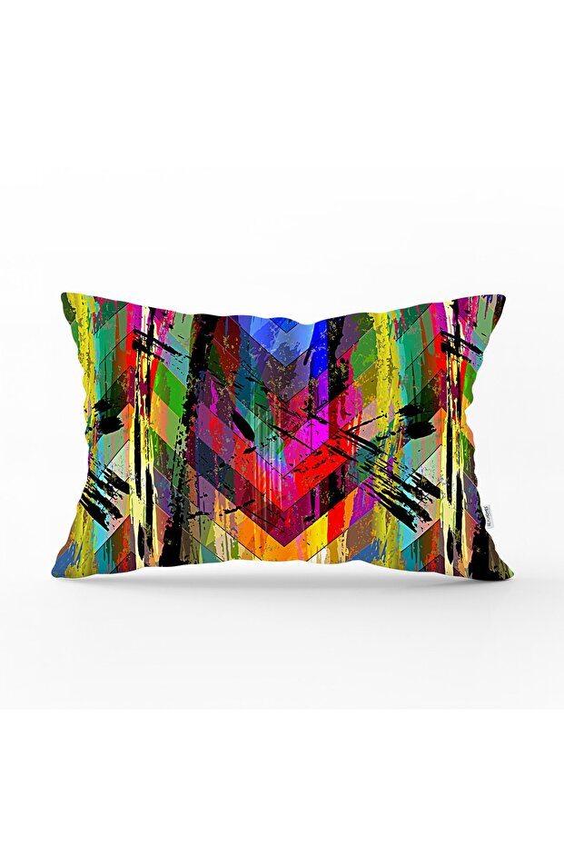 Rainbow Colorful Gometric Patterned Rectangular Throw Pillow Cover - 1