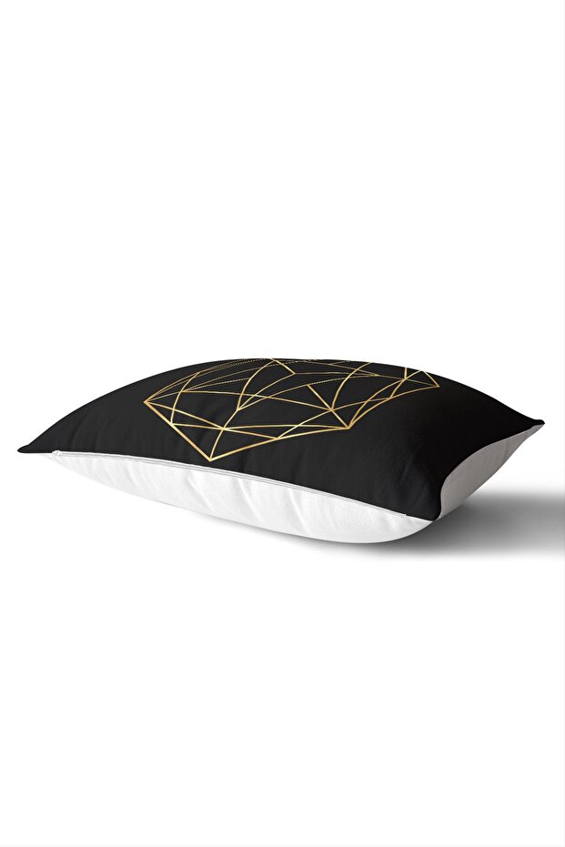 Geometric 3D Black Gold Patterned Rectangular Throw Pillow - Cover - 2