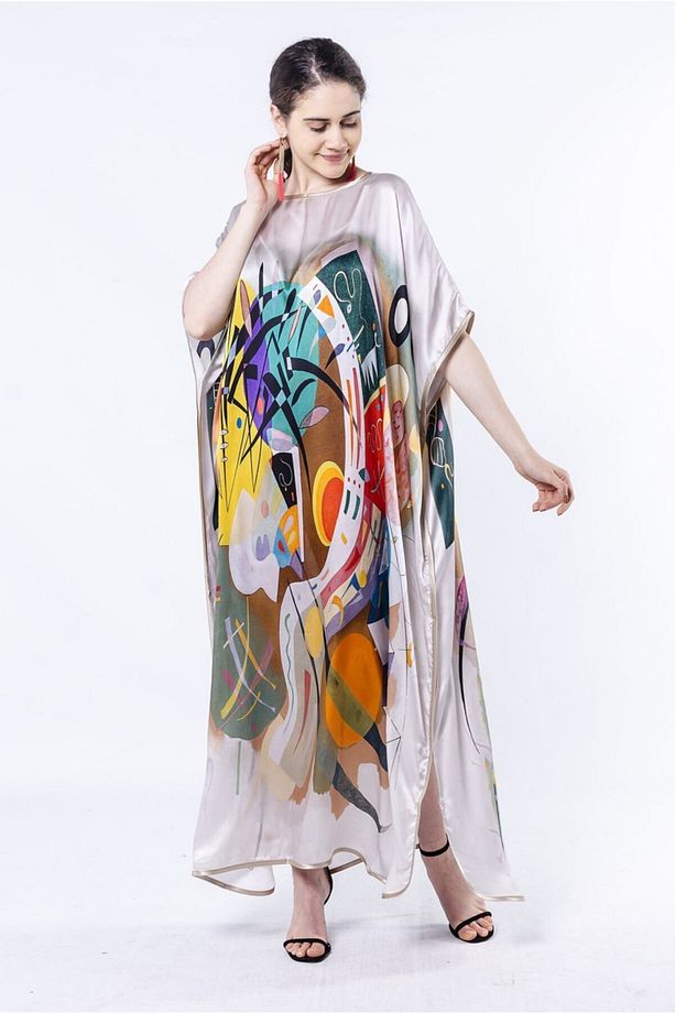 Saf İpek Uzun Elbise | Kandinsky Dominant Curve | Nomads Felt - 2