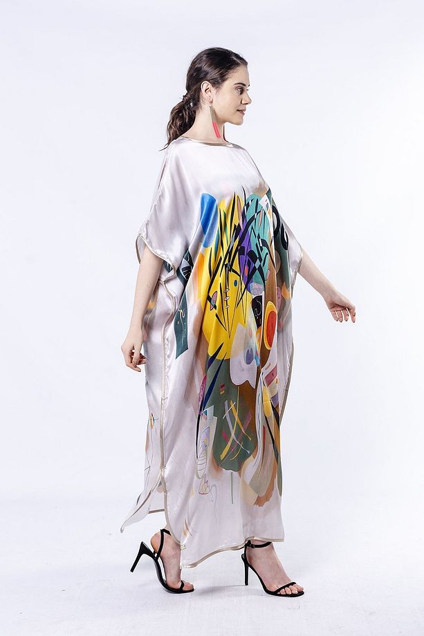 Saf İpek Uzun Elbise | Kandinsky Dominant Curve | Nomads Felt - 3