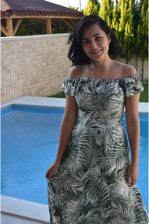 Yaprak Desenli Elbise - 1