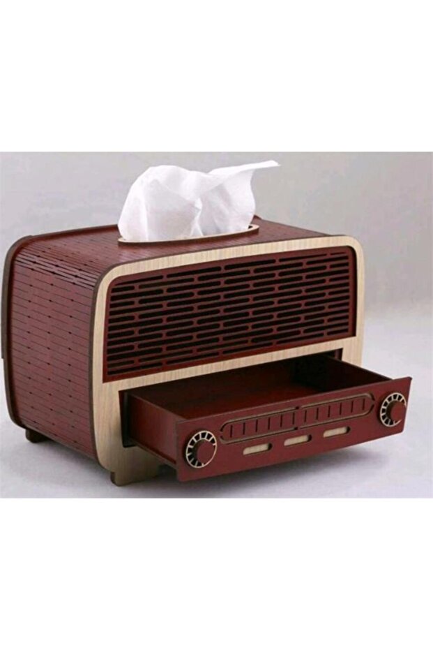 Wooden Nostalgic Radio Model Napkin Holder with Drawer