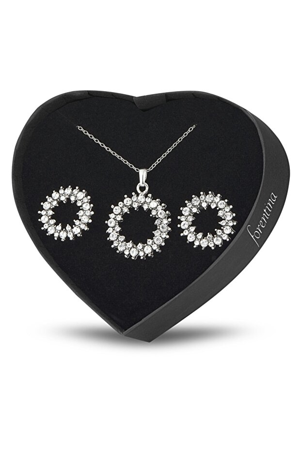 Round Design Necklace Earrings Set in Custom Heart Box Ps1423
