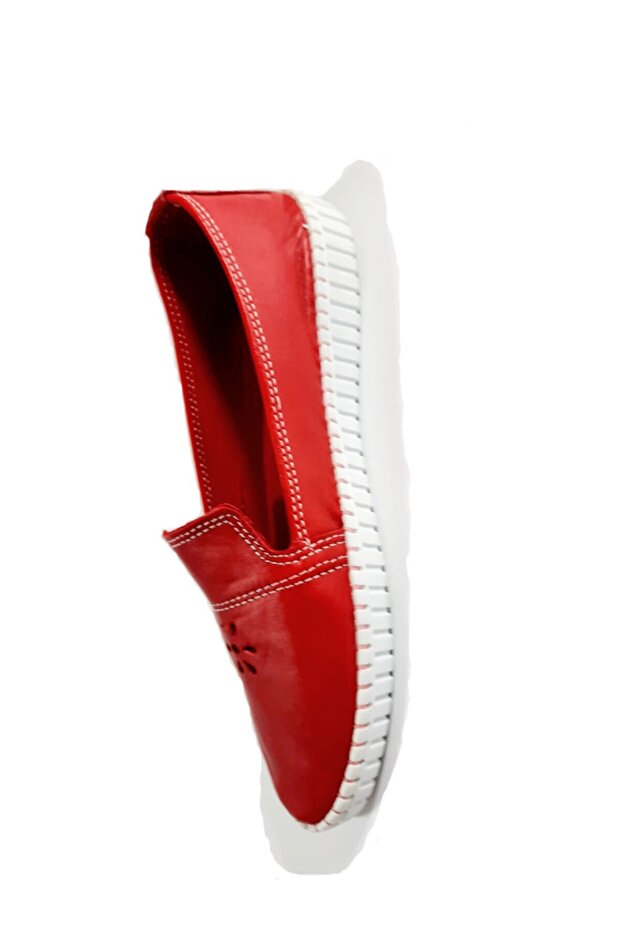 Women's Red Genuine Leather Ballerinas
