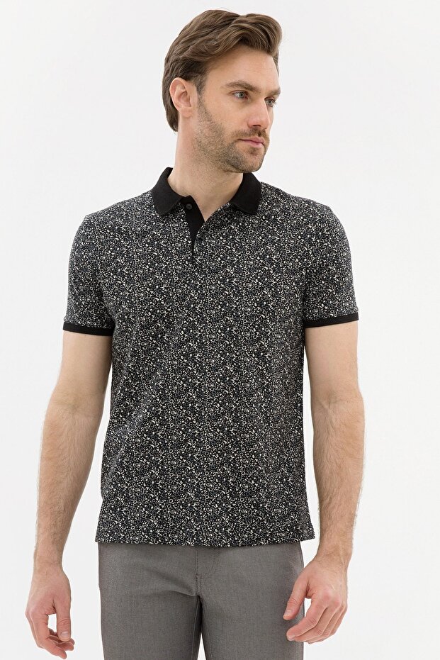 Black Slim Fit Polo Collar T-Shirt