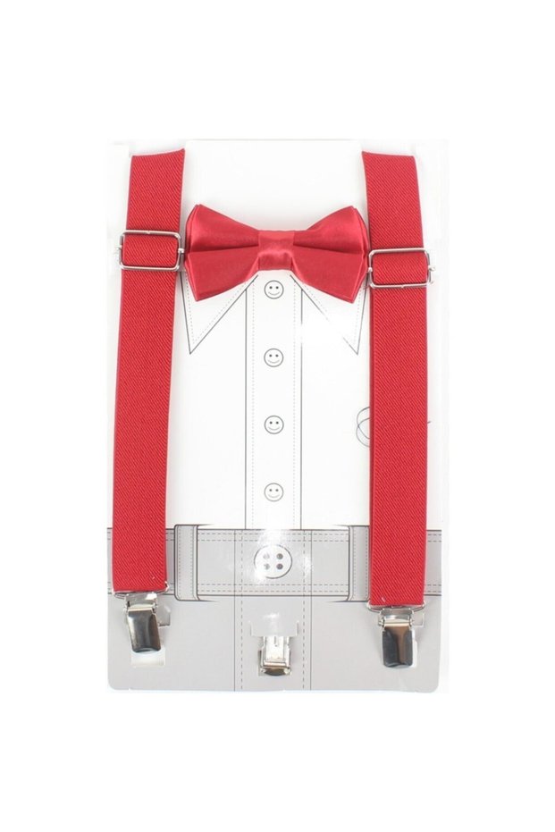 Red Adjustable Strap and Bow Tie Set