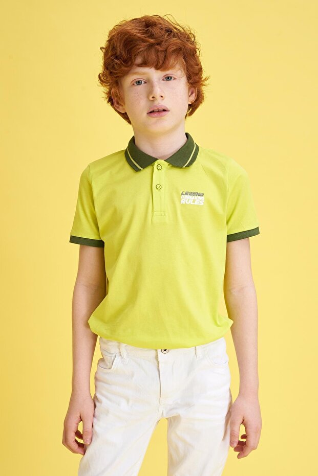 Boy's Regular Fit Polo Neck Printed Rigging Printed Short Sleeve Polo T-Shirt