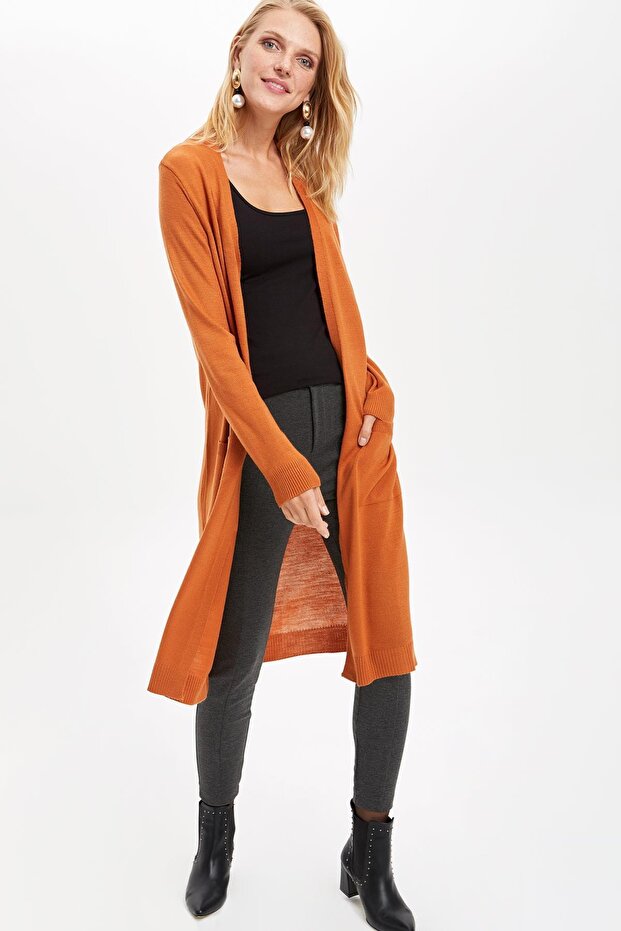 Kadın Uzun Basic Triko Hırka - 1