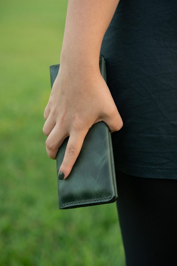Minimal X Long Uzun Cüzdan - Yeşil - Telefon Para Cüzdanı - Gerçek Deri El Yapımı - Tasarım - 8