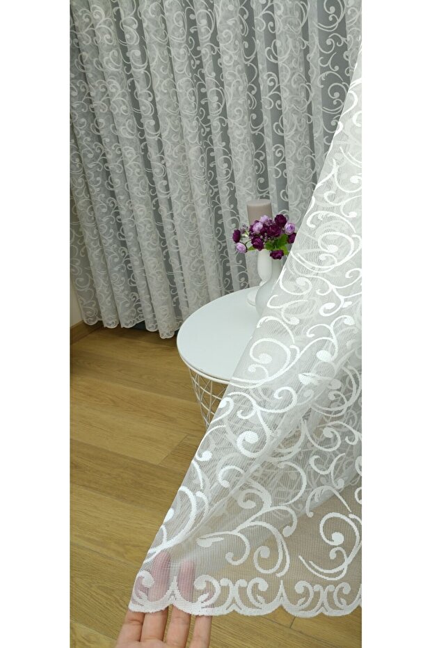 Shawl Pattern French Lace Tulle Curtain, 550x260, Sparse Pleat, 1/2