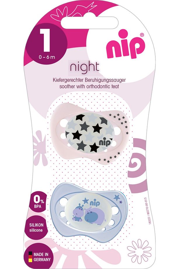 Night Silikon Gece Emziği 0-6 Ay Hipopotam & Yıldız Kız - 1