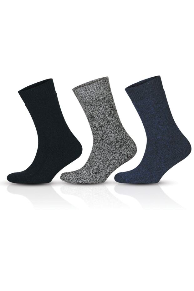 Norveç Tipi Havlulu Yünlü Kışlık Soft Çorap 3 Çift - 1