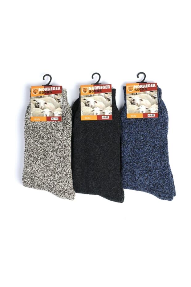 Norveç Tipi Havlulu Yünlü Kışlık Soft Çorap 3 Çift - 3