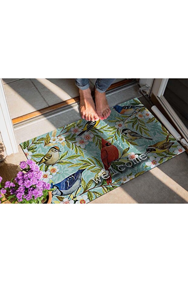 Rengarenk Kuşlar Dekoratif Kapı Önü Paspası - 3