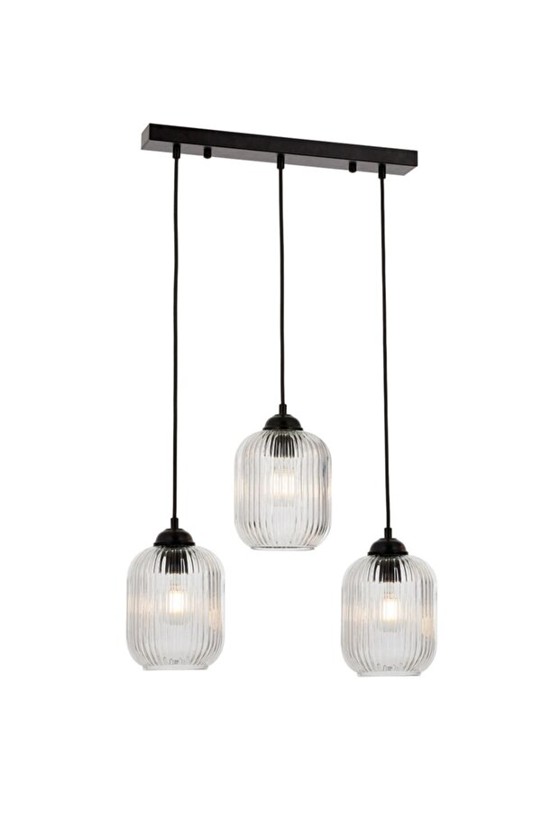 Pera 3lü Şeffaf Camlı Modern Sarkıt Avize - 1