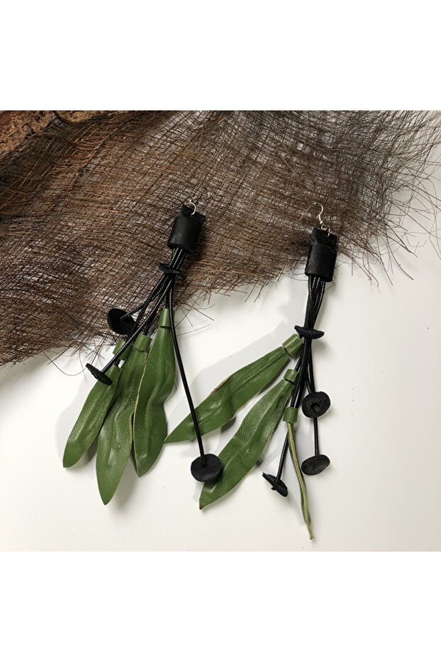 أقراط جلدية خضراء - 1