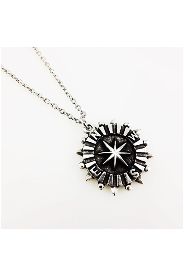 Gümüş Renk Pusula Kolye - 1