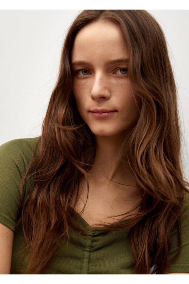 Kadın Haki Renk Drapeli Kısa Üst - 6