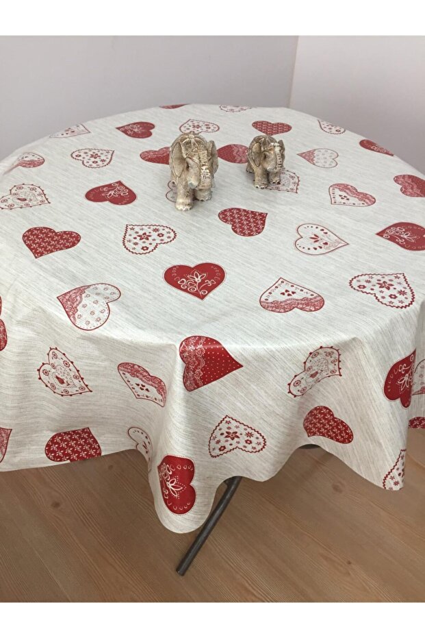 Red Heart Erasable PVC Round Oilcloth Tablecloth
