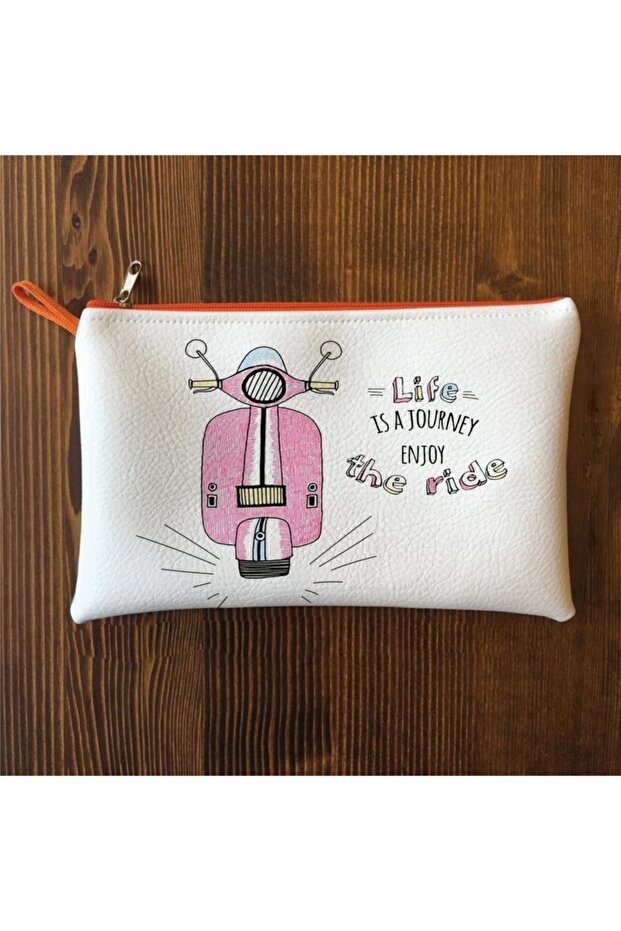 Women's White Vespa Motor Patterned Clutch Bag