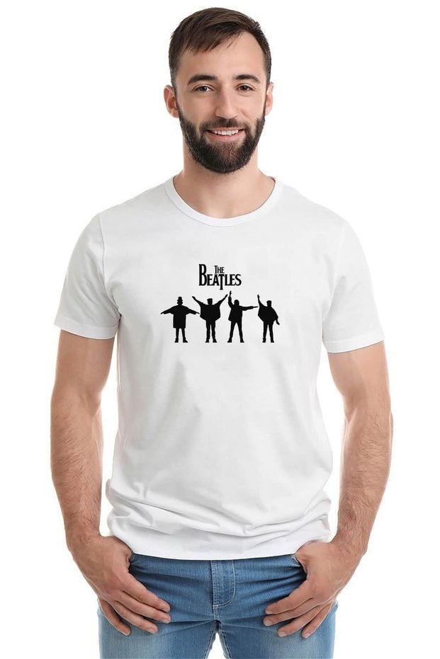 The Beatles Printed White Men's Knitted Tshirt T-shirt T-Shirt T Shirt