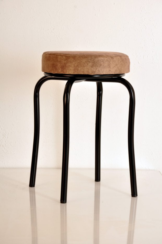 Brown Erasable Fabric Black Profile Stool Metal Stool Kitchen Stool Thick Stool