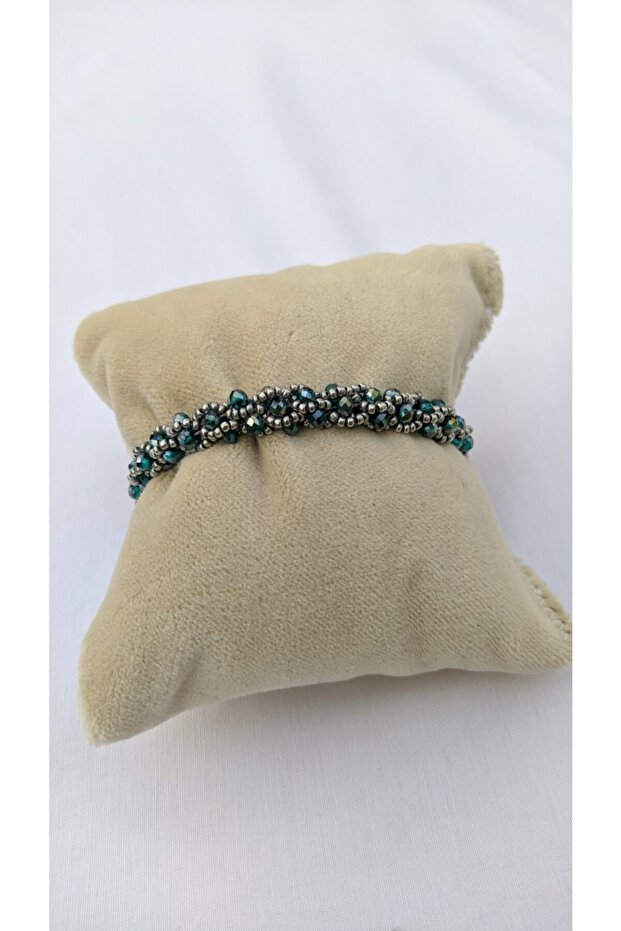 Women's Black Crystal Gray Sand Bead Bracelet