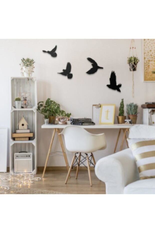 Dekoratif Modern Dörtlü Kuş Duvar Süsü Duvar Dekoru 4 Adet - 2