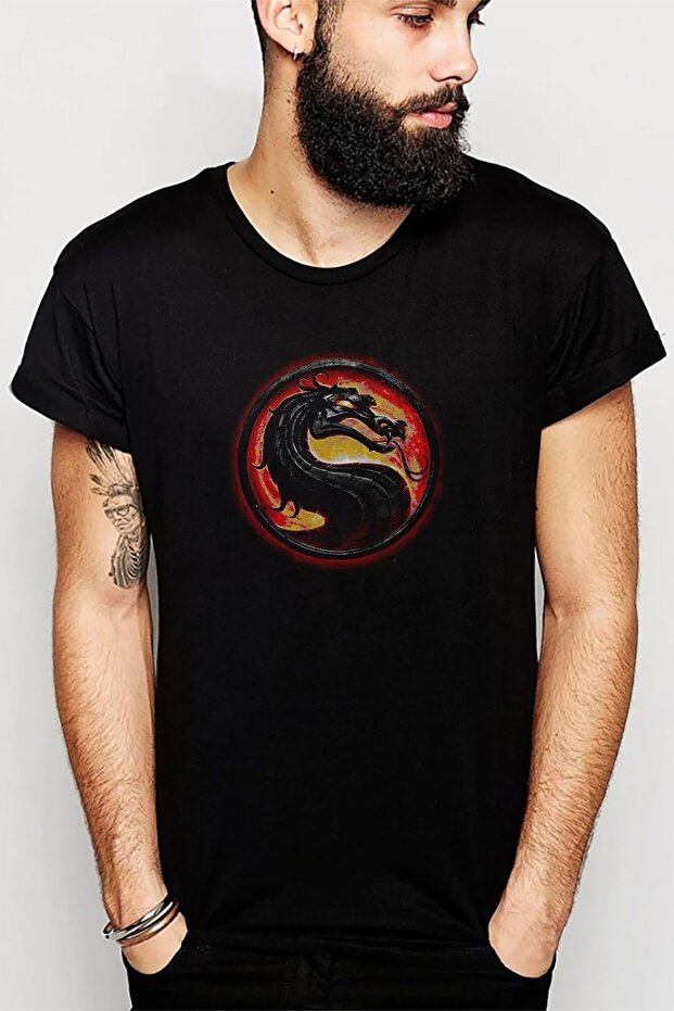 Mortal Kombat Logo Printed Black Men's Knitted Tshirt