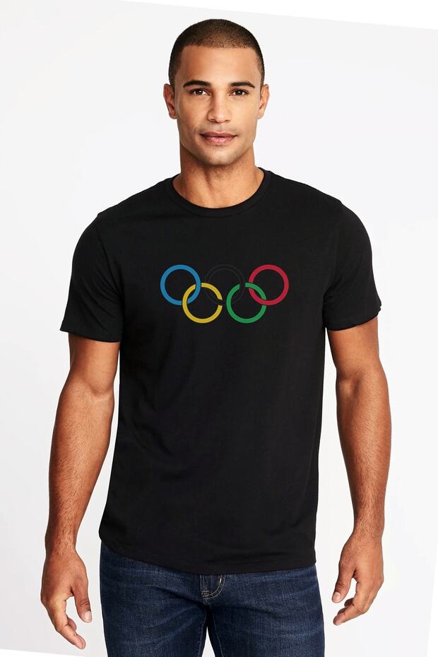 Olympic Printed Black Men's Knitted Tshirt