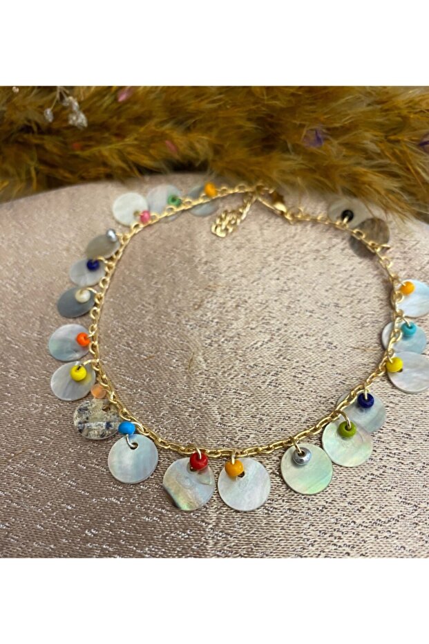 Cream Sequin Dangle Anklet - 2