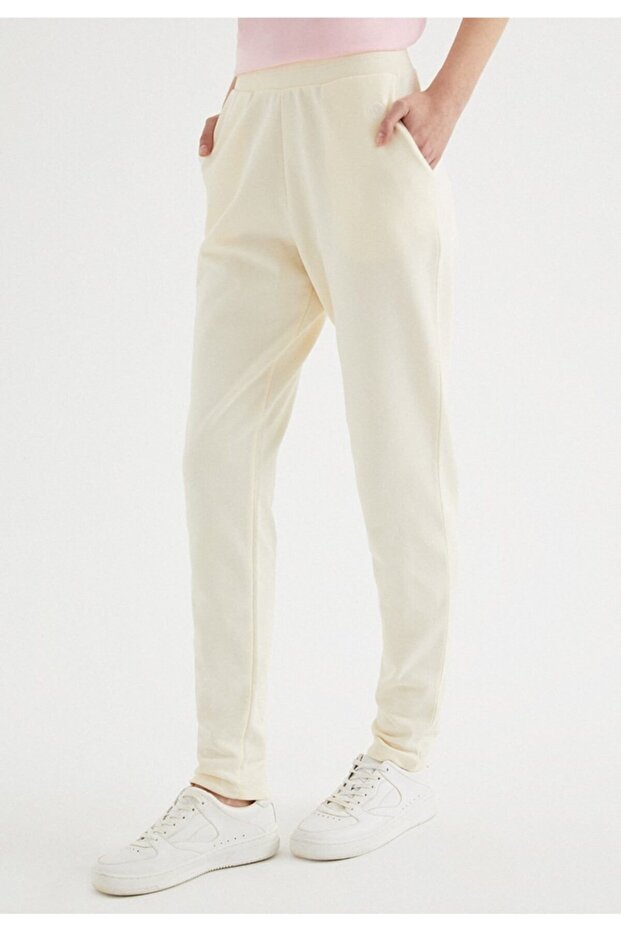 Women's Ecru Regular Fit Sweatpants Enjoy Cuffed