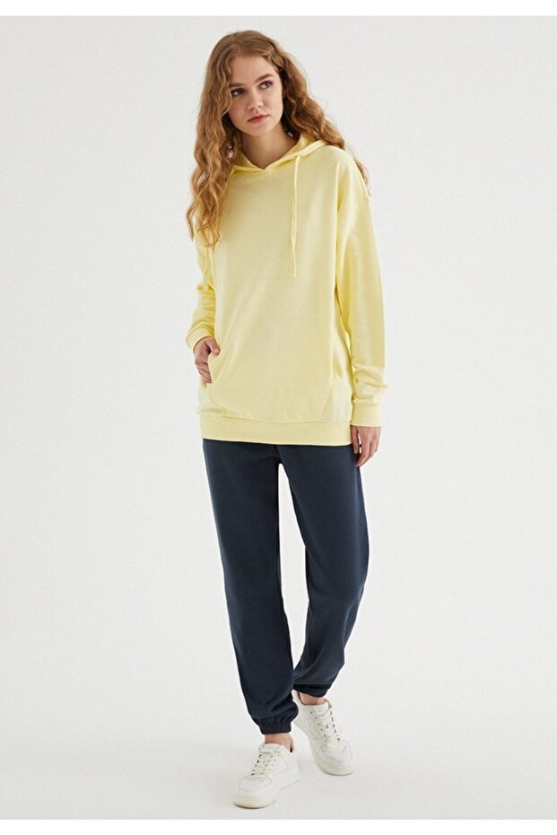 Women's Yellow Oversize Fit Hooded Sweatshirt