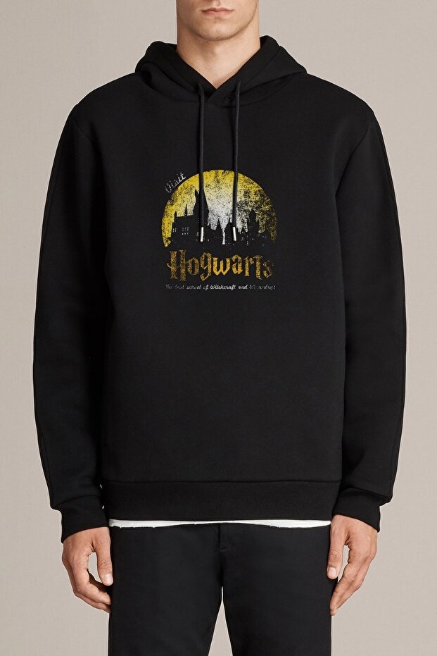 H P Hogwarts Apparel Books Visit Printed Black Men's Knitted Hooded Sweatshirt Long Sleeve