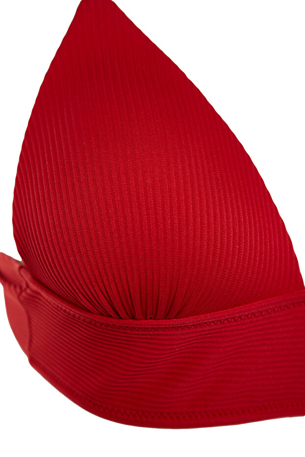 Kırmızı Dokulu Üçgen Push Uplı Bikini Üstü TBESS21BU0010 - 7