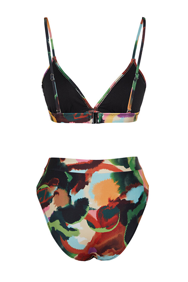 Soyut Desenli Üçgen Kaplı Hipster Yüksek Bel Bikini Takımı TBESS22BT0016 - 8