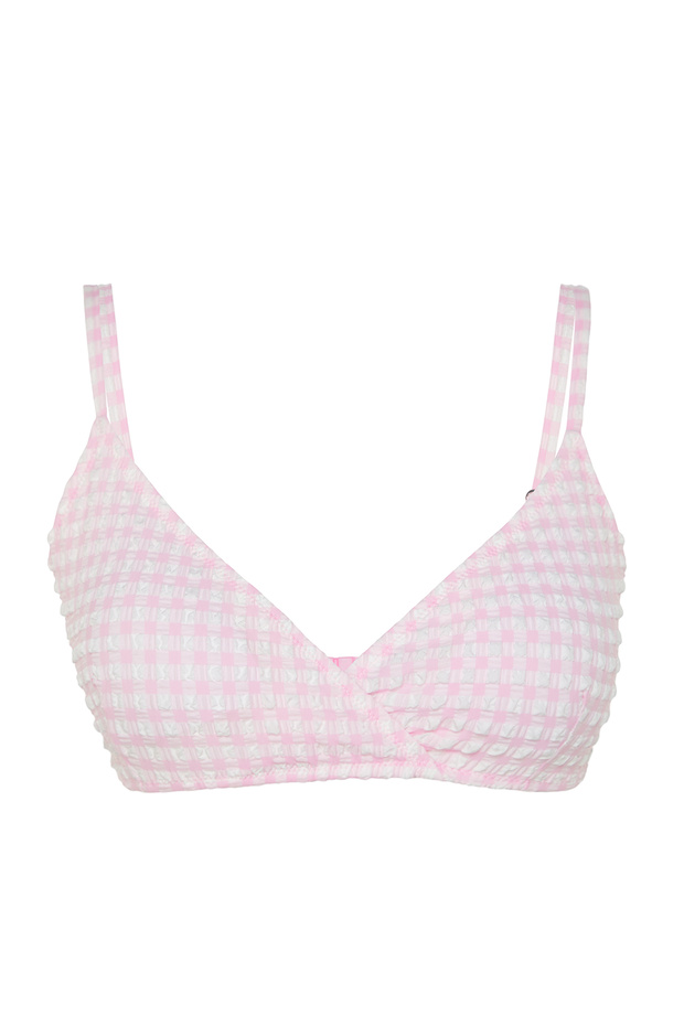 Pudra Ekose Dokulu Üçgen Kaplı Bikini Üstü TBESS21BU0141 - 5