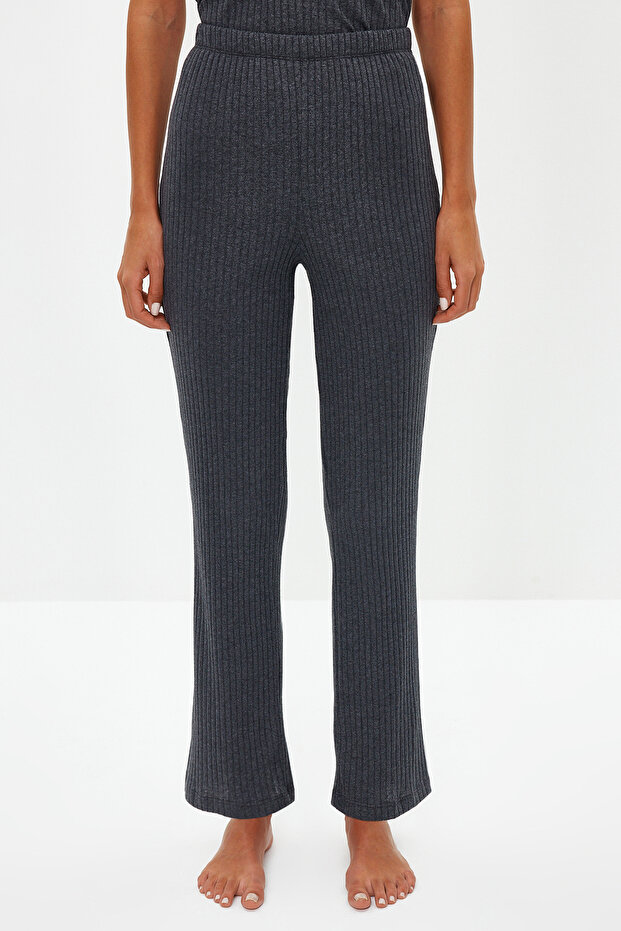 Komplet piżamowy z dzianiny sznurkowej w kolorze antracytowym - pasek na linę, THMSS21PT0125 - 5