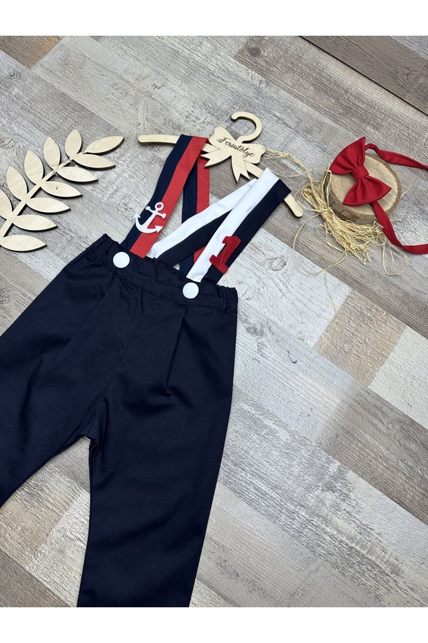 Handmade Sailor Concept Baby Boy Navy Blue White Red Salopet
