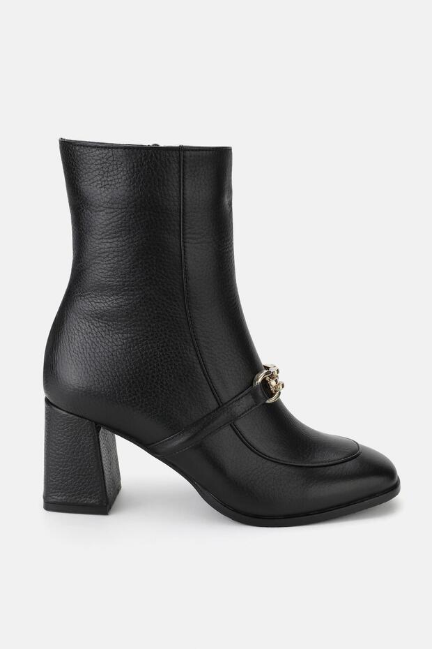Women's Black Genuine Leather Size 35-41 Heeled Chain Boots & Booties