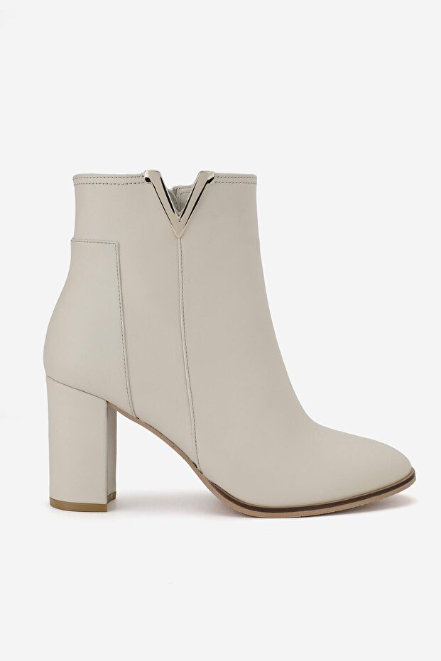 Women's Beige Genuine Leather Size 35-41 Heeled Boots & Booties