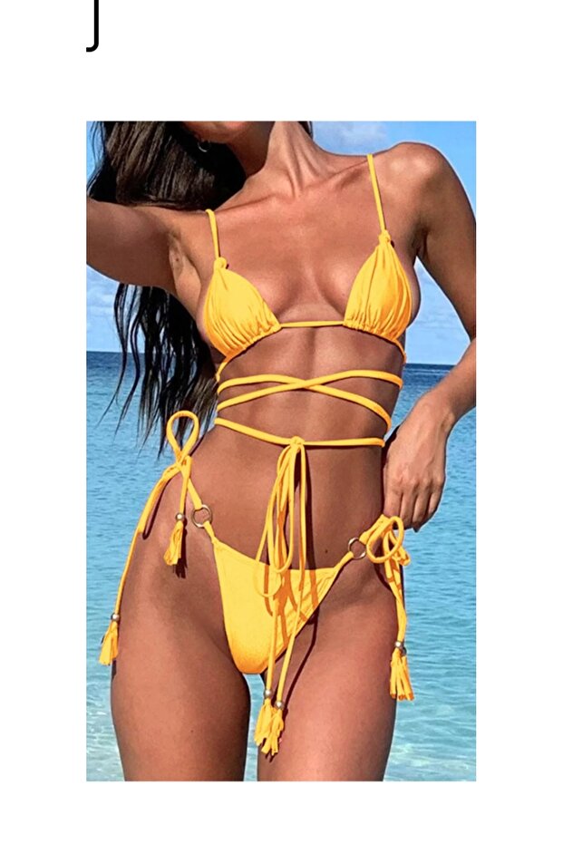 بيكيني أصفر مبطن وبطانة قابلة للإزالة - 3