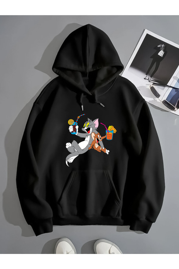 سويت شيرت أسود كبير الحجم للجنسين من 2ip Raised Tom وMickey NOSD