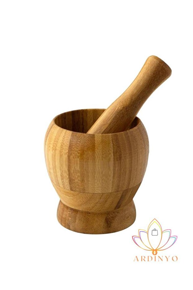 Doğal Bambu Ahşap Sarımsak Ezeceği Havan Orta Boy Bambu Ahşap Sarımsak Ezeceği Orta Boy - 2