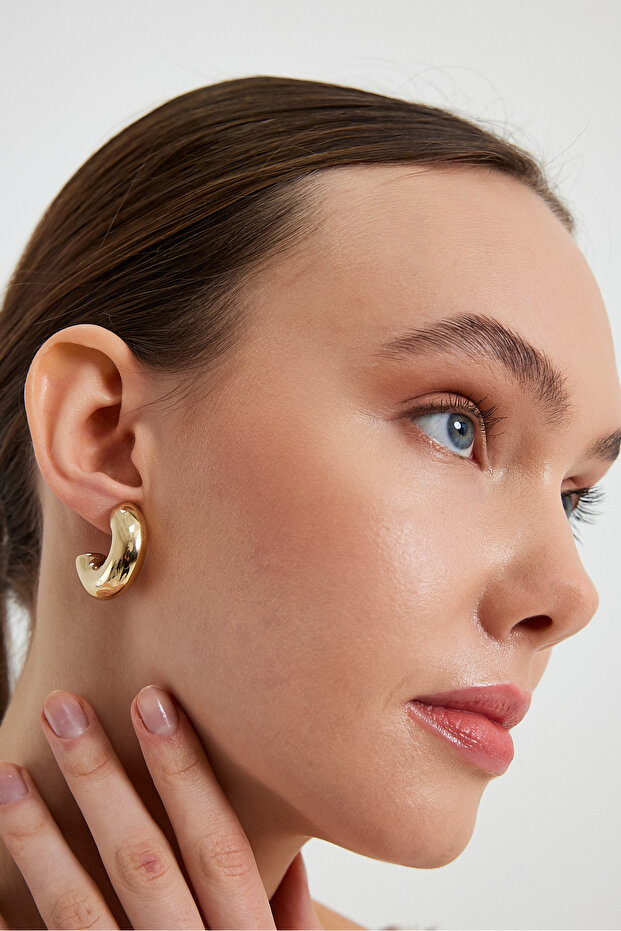 Gold Bombeli Kalın Halka Küpe - 4