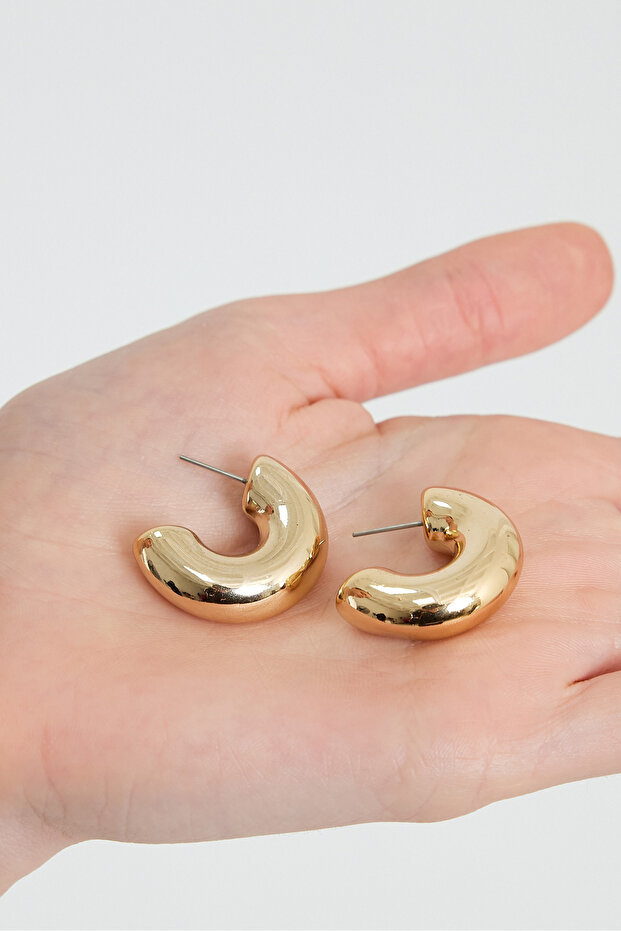 Gold Bombeli Kalın Halka Küpe - 5