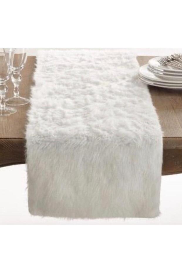مفرش طاولة من القطيفة باللون الأبيض الفاتح (40X145) - 1