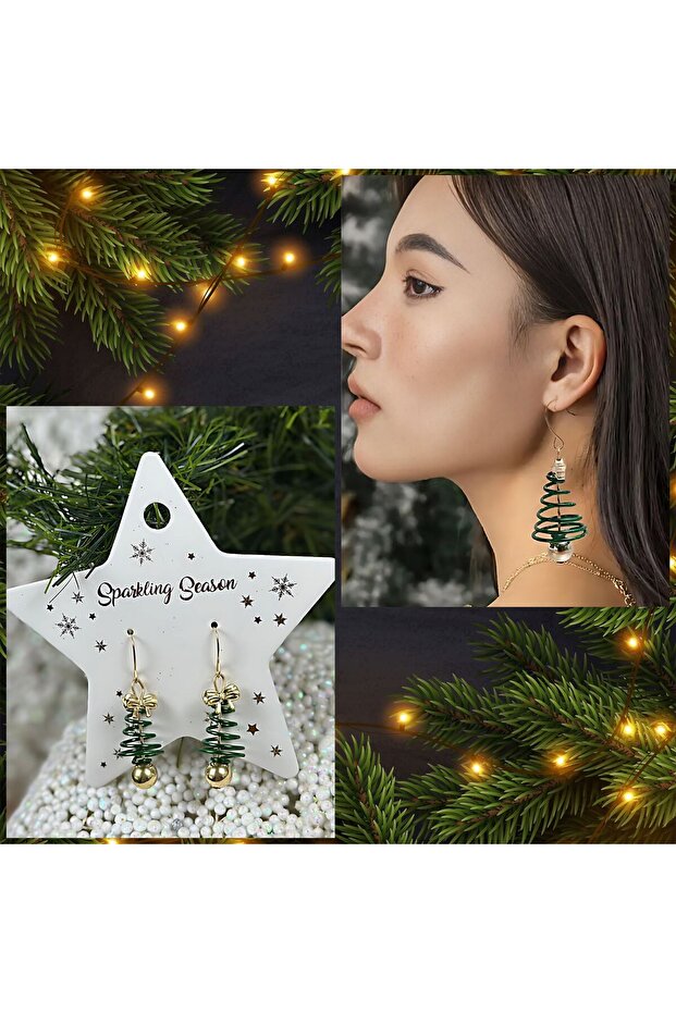 Imported luxury gold gold pearl bulk bow-tipped metal spring pine tree tree earrings women's Christmas