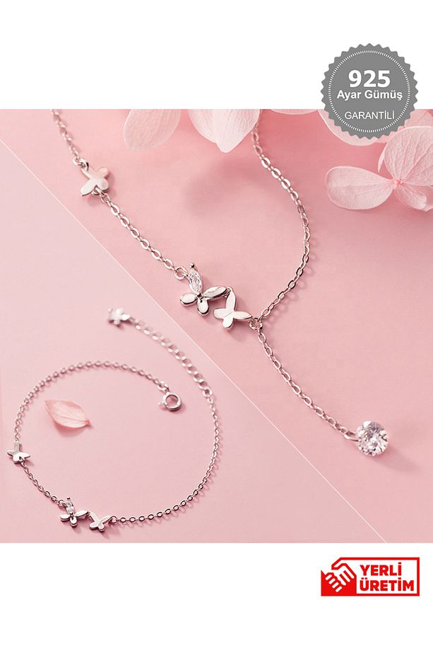 Bir Günlük Ömür 925 Ayar Kelebek Gümüş Set - 1