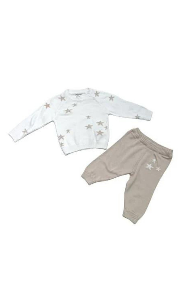 Baby 100% Cotton Ecru Knitwear Double Set